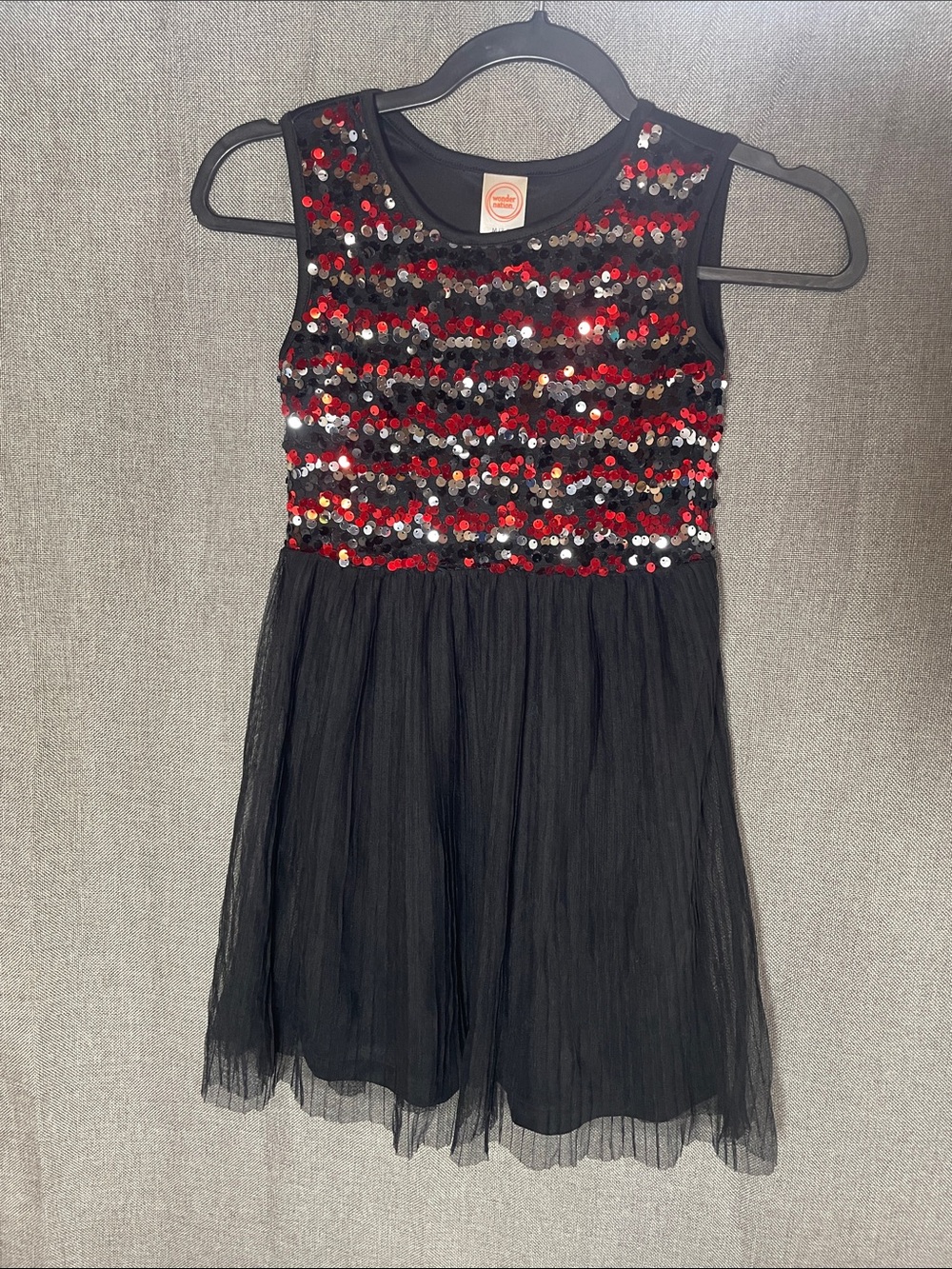 Wonder Nation Girls Black Red Silver Sequin Tulle Dress